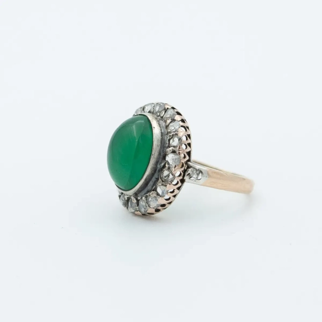 Inel vintage  cu  jad imperial si diamante