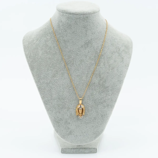 Colier cu pandant, aur 18k, diamante, rubine, safir