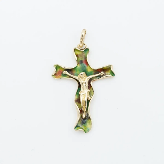 Pandant cruciulita aur 14k si email