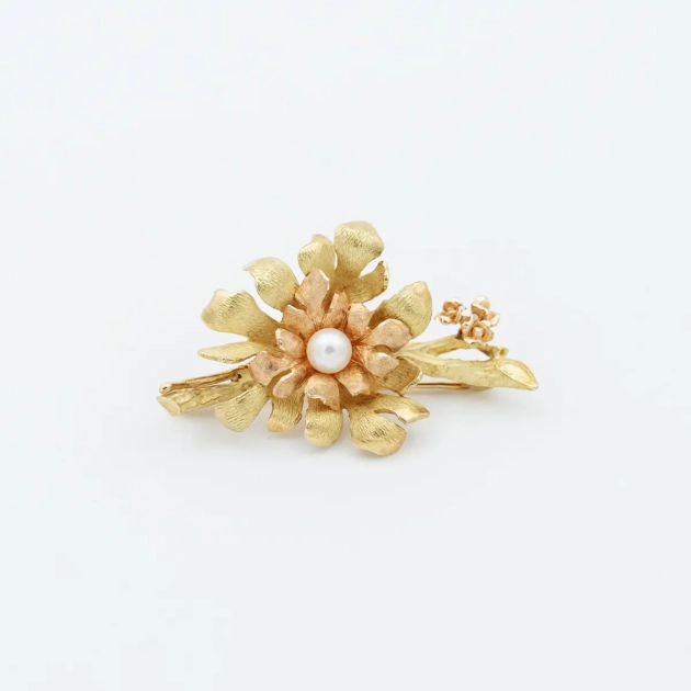 Brosa floare aur 18k si perla