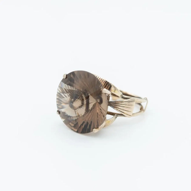 Inel creatie, aur 14k si cuart fumuriu