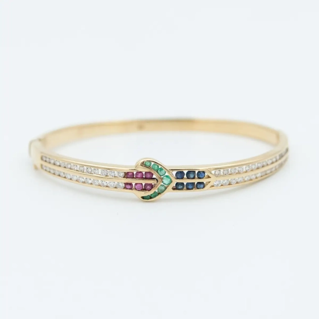 Bratara tip Art Deco, aur 18k, rubine, safire, smaralde, diamante