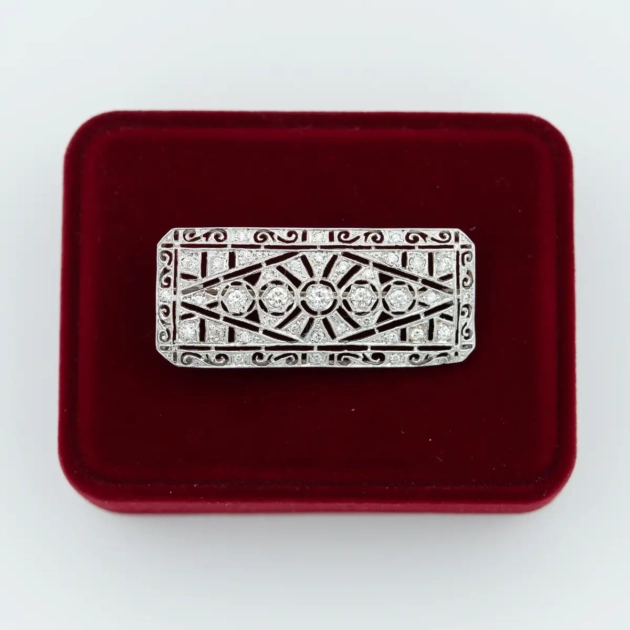 Brosa vintage Art Deco, aur 18k si diamante