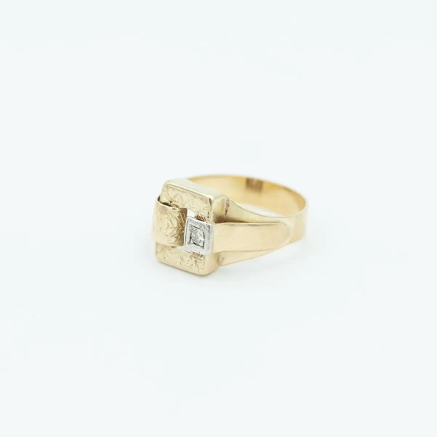 Inel Art Deco, aur 18k, argint, diamant