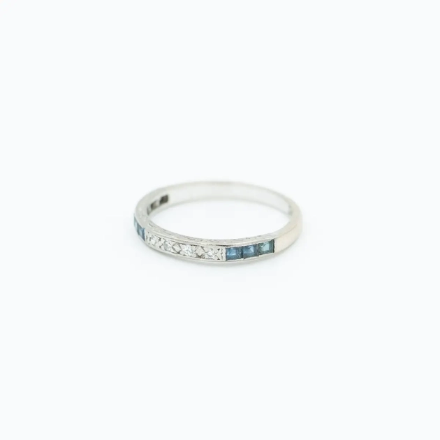 Inel tip riviera, aur 18k, safir, diamante