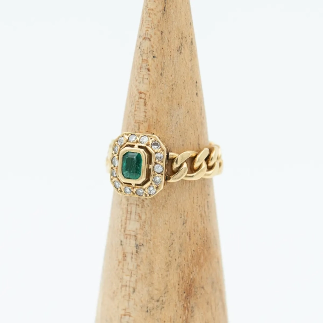 Inel vintage aur 18k, smarald, diamante