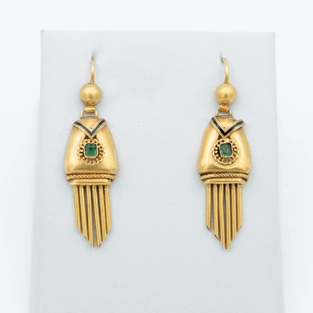 Cercei autentici Bidermeier, aur 18k, turmalina, email, Austria 1872-1922