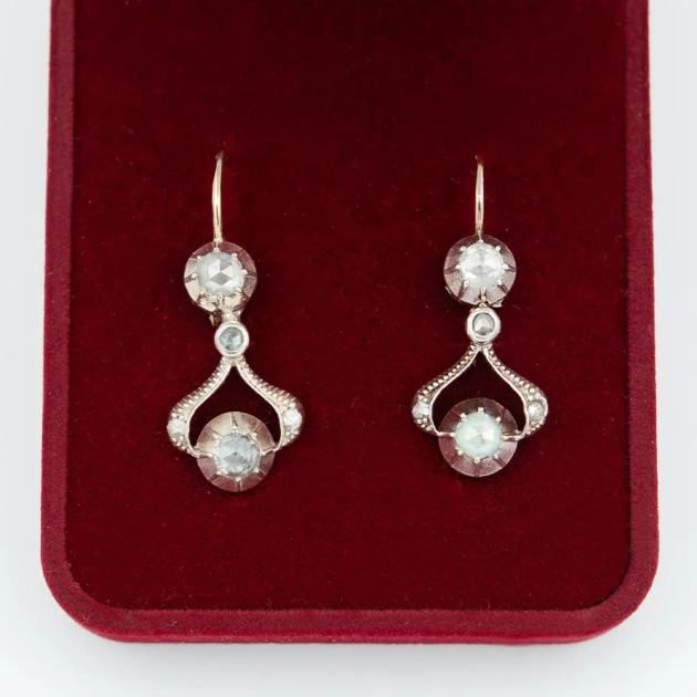 Cercei vintage aur 14k si diamante România 1906-1926
