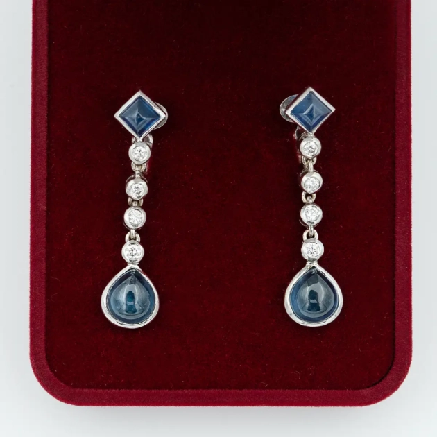 Cercei vintage aur 18k, safire si diamante