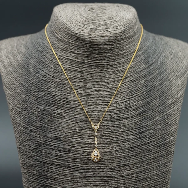 Colier Art Noveau, autentic, aur 8k si diamante