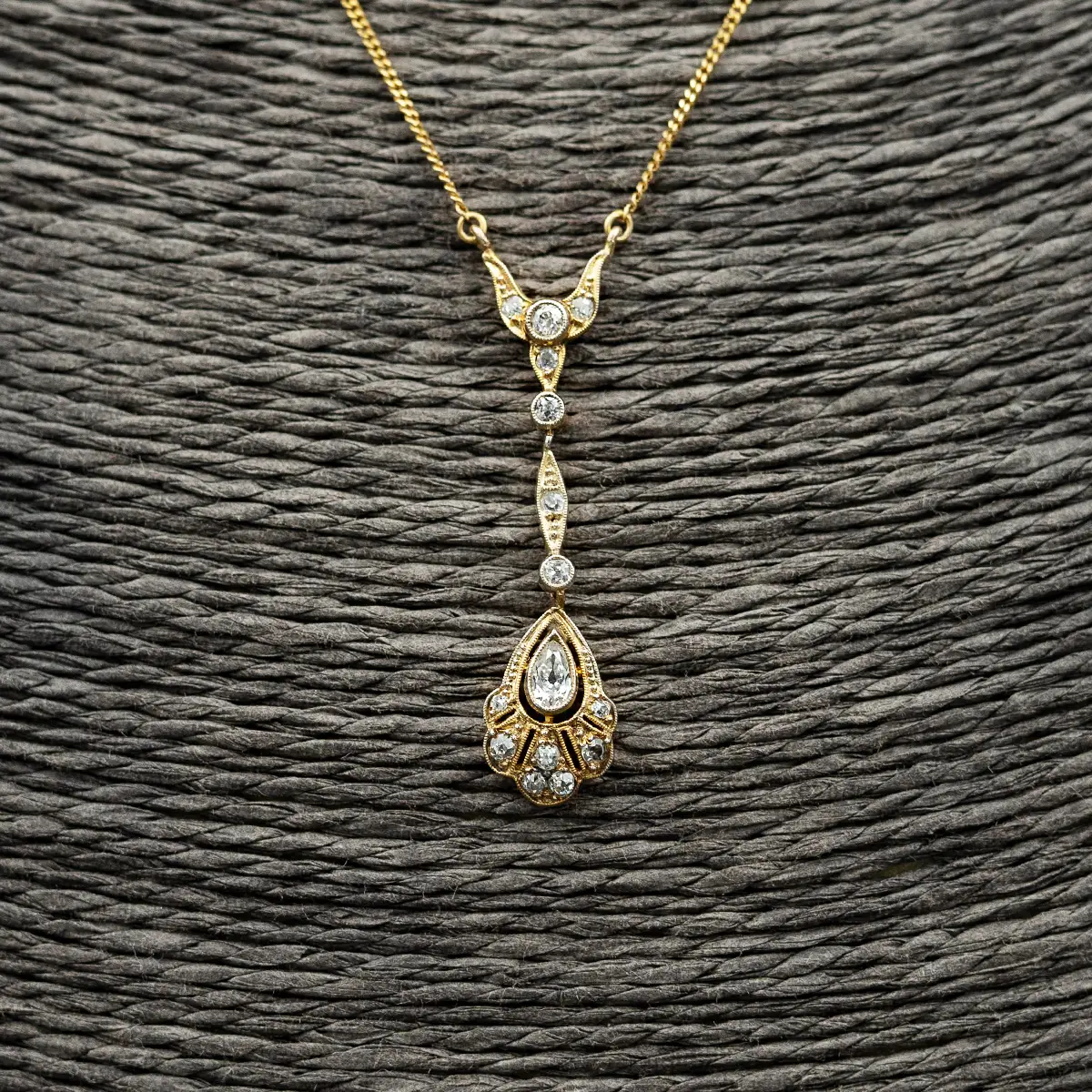 Colier Art Noveau, autentic, aur 8k si diamante - imagine 3