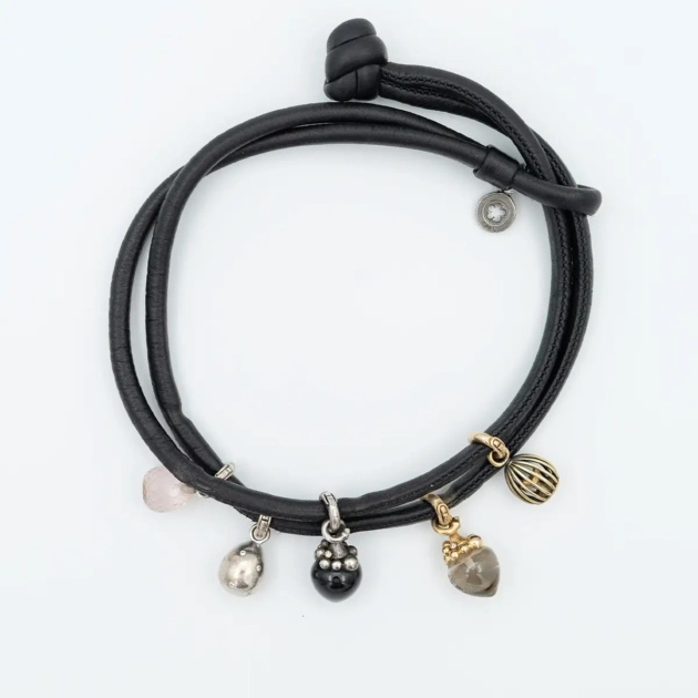 Bratara moderna, piele, aur galben, alb, diamante semnata OLEL