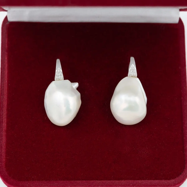Cercei vintage aur 18k, perle baroque, diamante