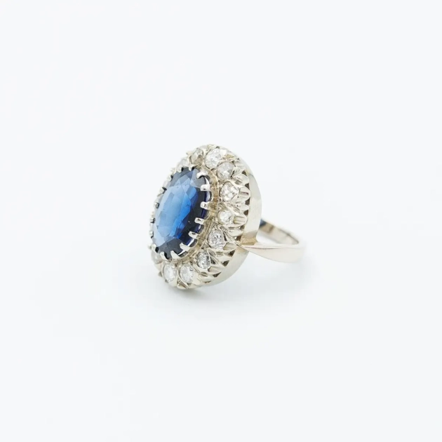 Inel ART DECO, anturaj aur, safir si diamante 2,8 ct