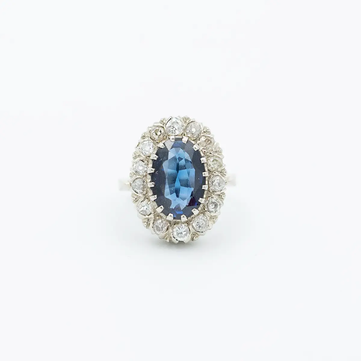 Inel ART DECO, anturaj aur, safir si diamante 2,8 ct - imagine 2