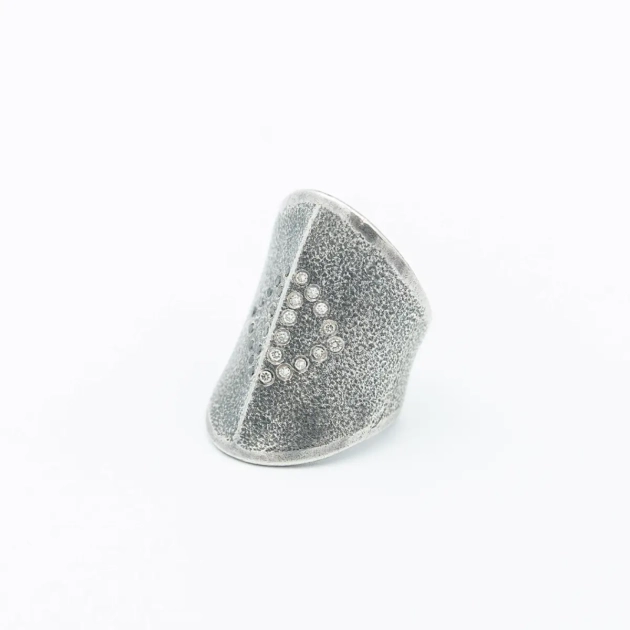 Inel argint cu diamante albe si negre 0,26 ct