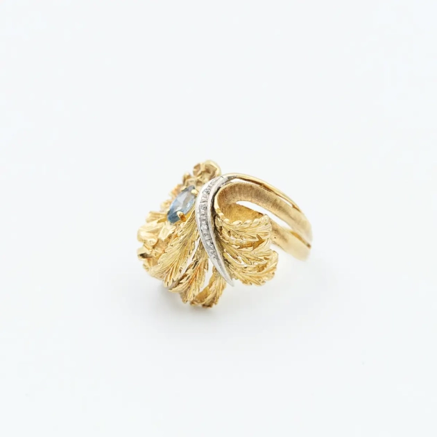 Inel vintage, aur 18k, topaz, diamante