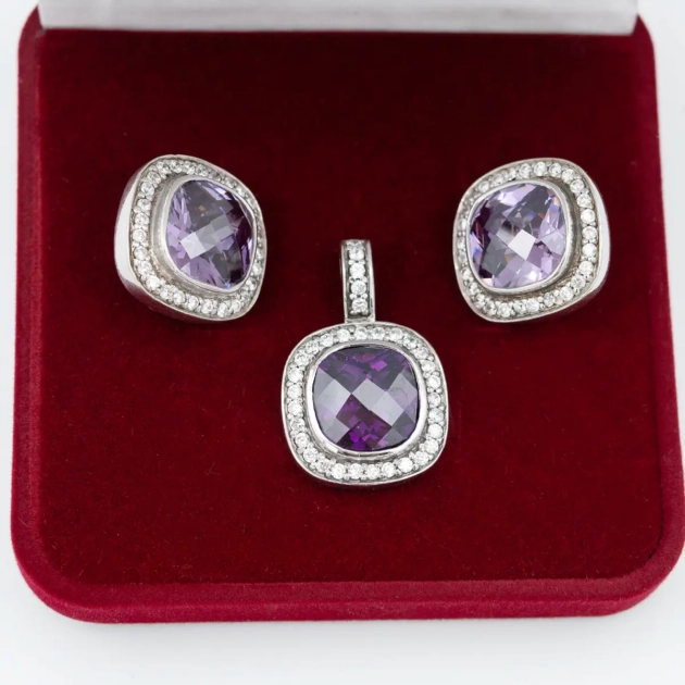 Set argint cu ametiste si cubic zirconia