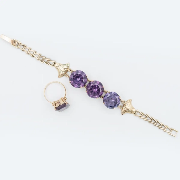 Set inel si bratara aur 14k cu alexandrite 58 ct