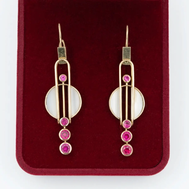 Cercei creatie atelier Ador Bijou, aur 18k,rubine, sidef