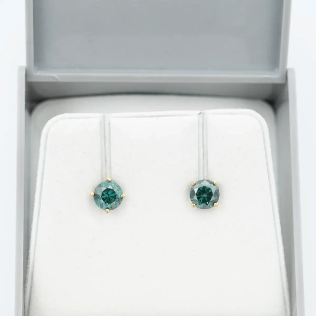 Cercei stud aur 18k, diamante albastru - verde, 2,04 ct