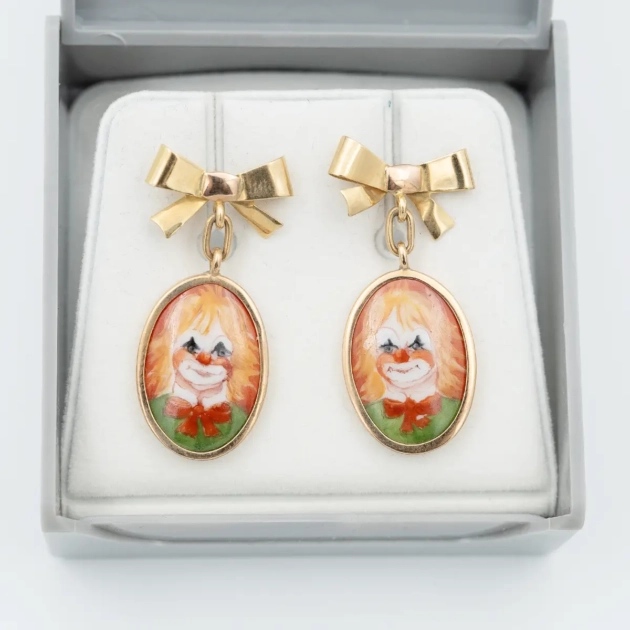 Cercei vintage aur 18k, portelan pictat manual