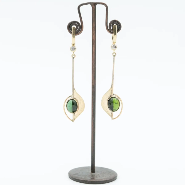 Cercei aur 14 k, turmalina naturala, atelier Ador Bijoux