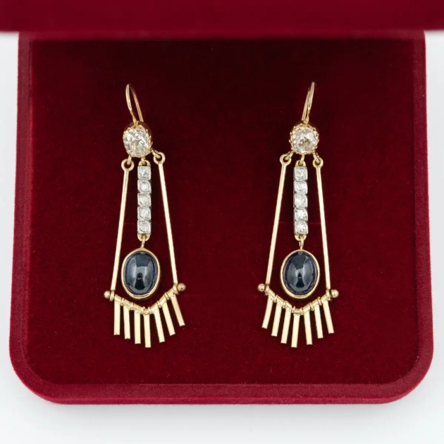 Cercei creatie, aur 18k, diamante si safire, atelier Ador Bijoux
