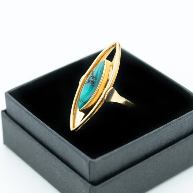 Inel Naveta, aur 18k, turcoaz natural