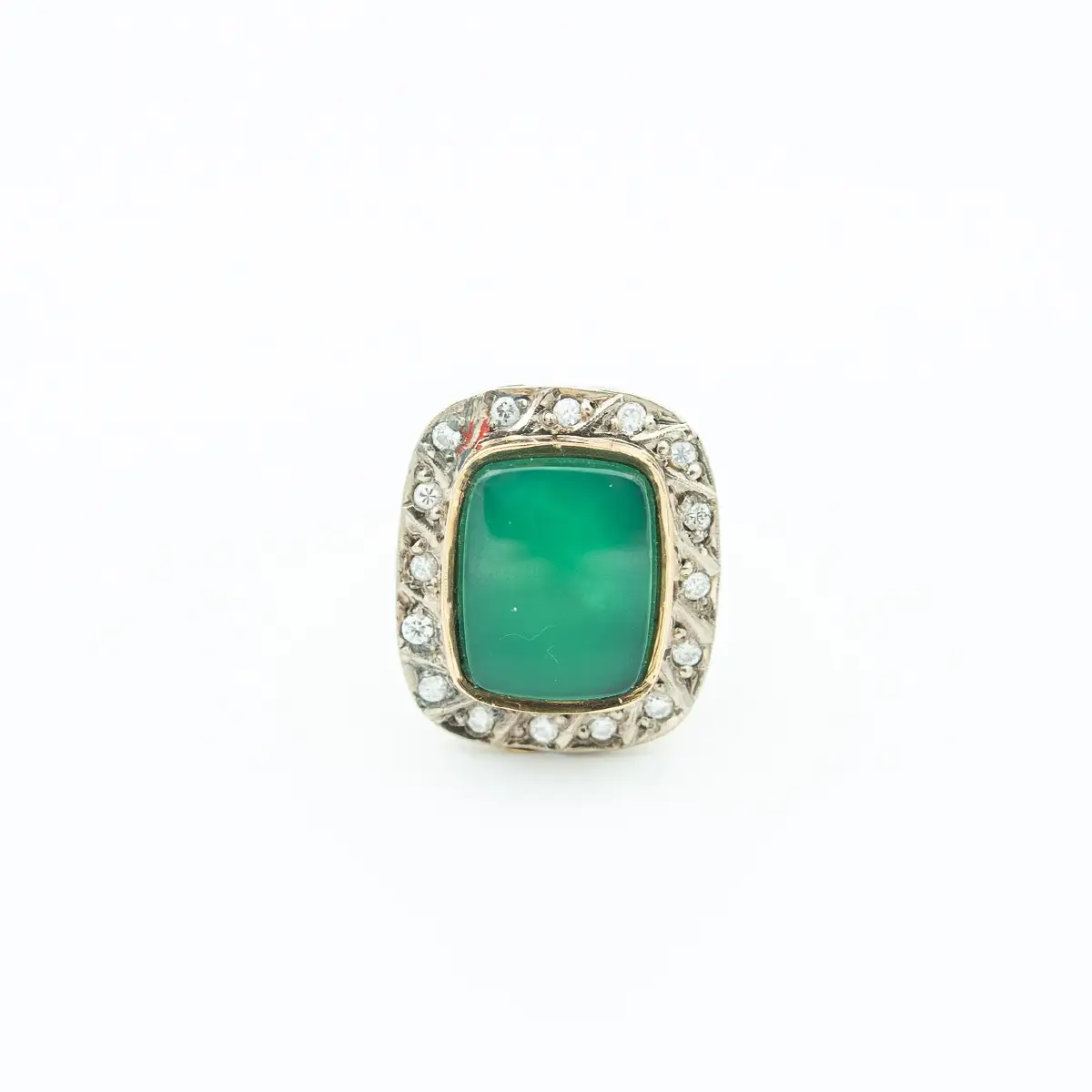 Inel vintage aur 14 k, calcedonia anturata cu diamante - imagine 2
