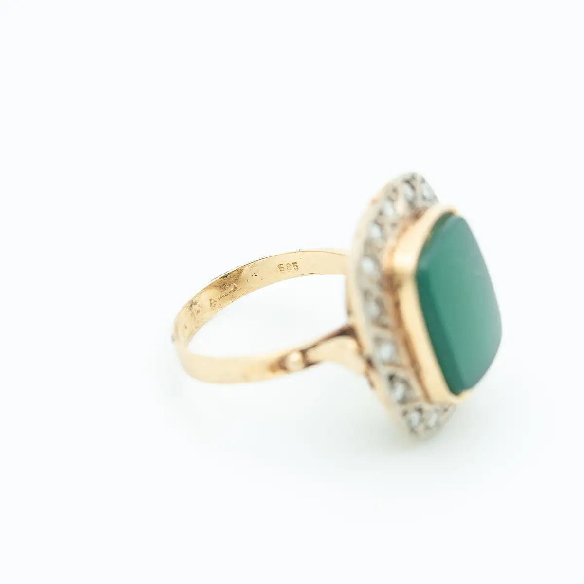 Inel vintage aur 14 k, calcedonia anturata cu diamante - imagine 4