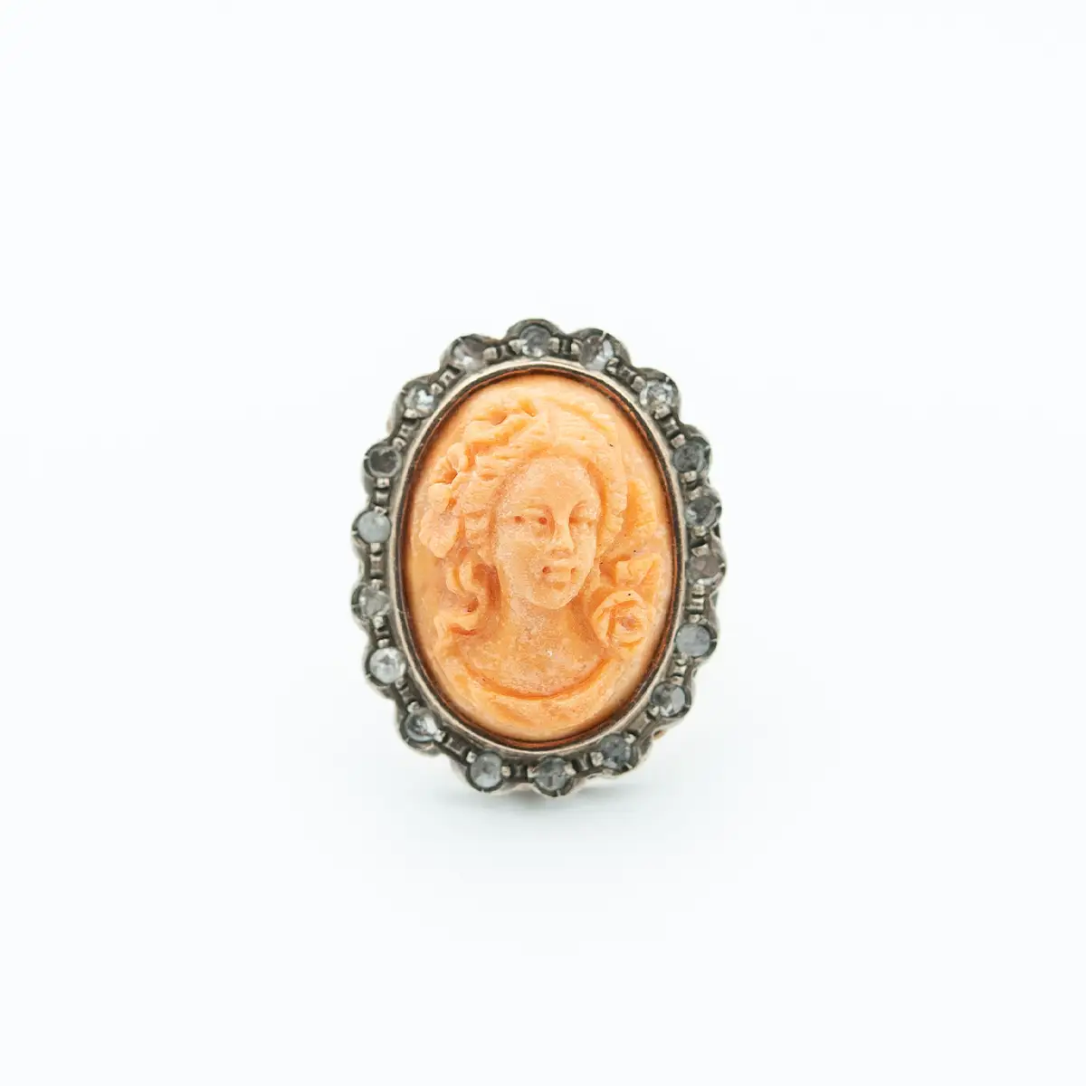 Inel vintage aur 14 k, coral natural anturat cu diamante - imagine 2