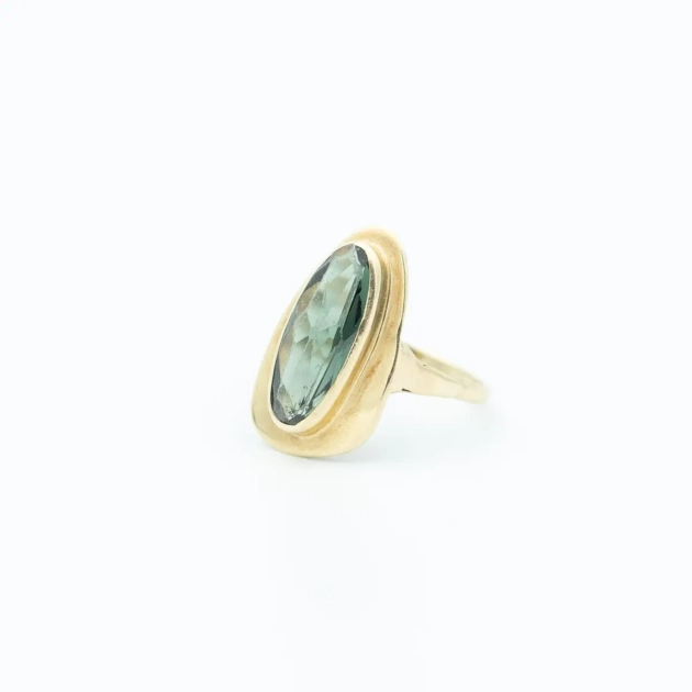 Inel vintage aur 14 k, turmalina verde 6 ct