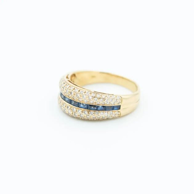 Inel vintage aur 18k, safire si diamante