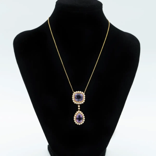 Colier vintage aur 14 k, ametist si perle de apa dulce