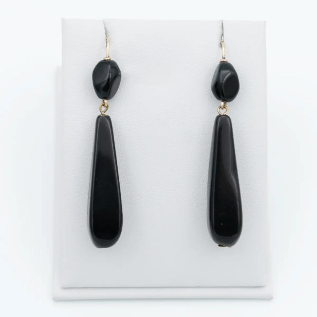 Cercei aur 14k, onix negru, sec. XIX