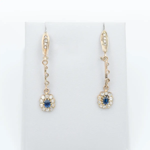 Cercei vintage aur 14k, safire si diamante