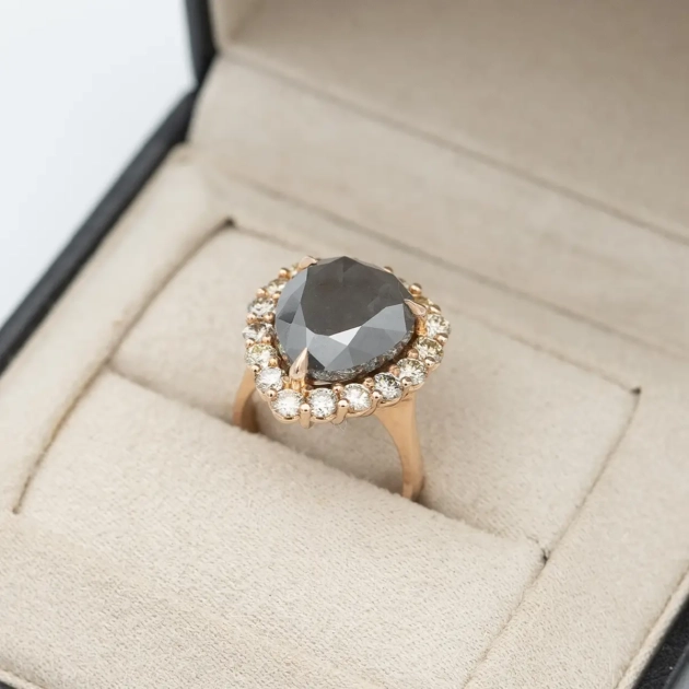 Inel aur 18k, diamant 13,83ct, Fancy Dark Gray, certificat G.I.A.