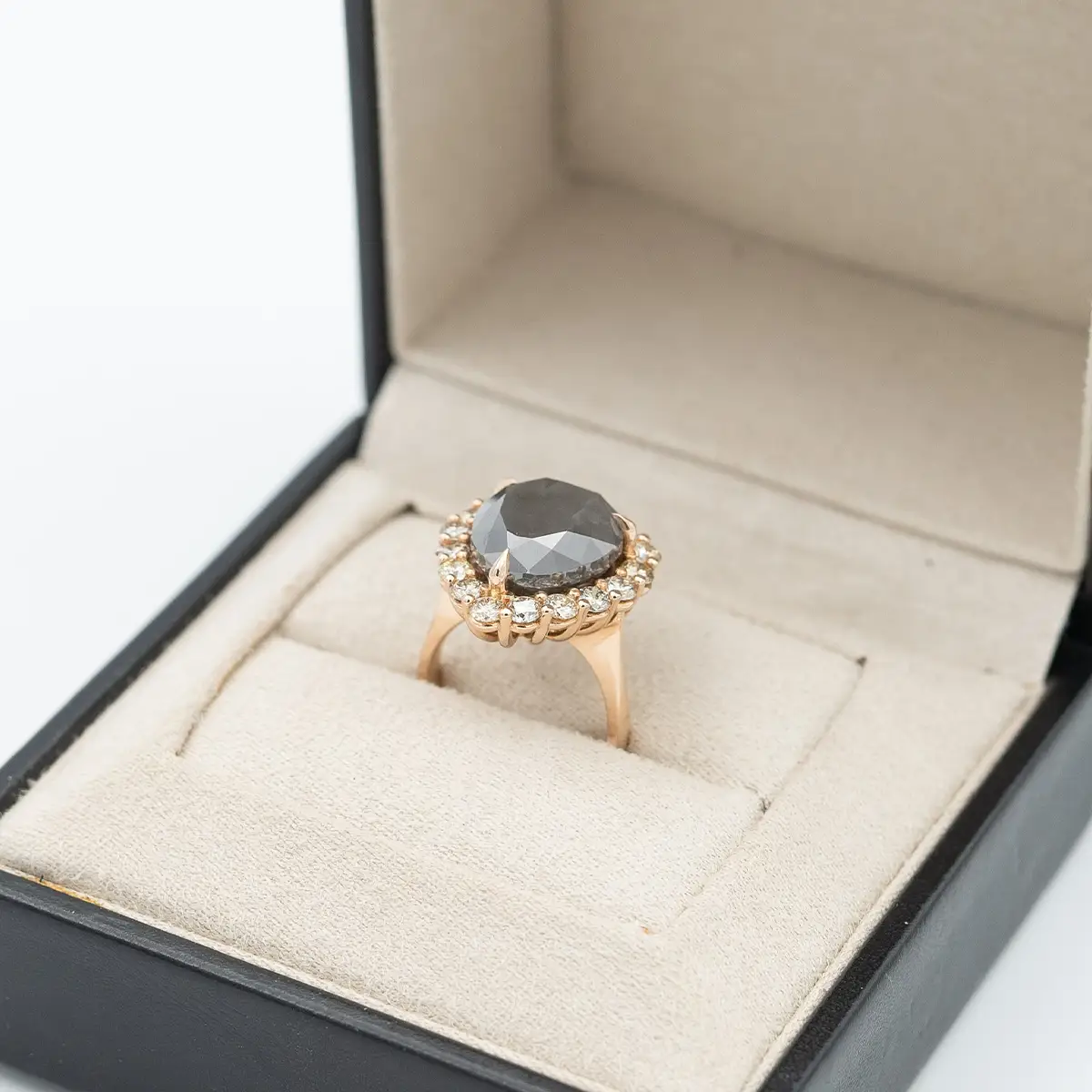 Inel aur 18k, diamant 13,83ct, Fancy Dark Gray, certificat G.I.A. - imagine 2