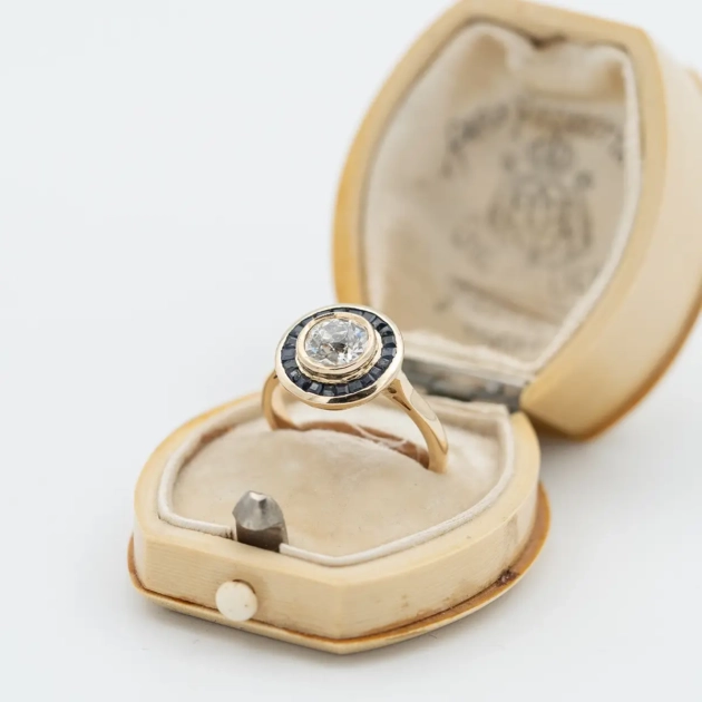 Inel autentic Art Deco, aur 14k, diamant 1,5ct