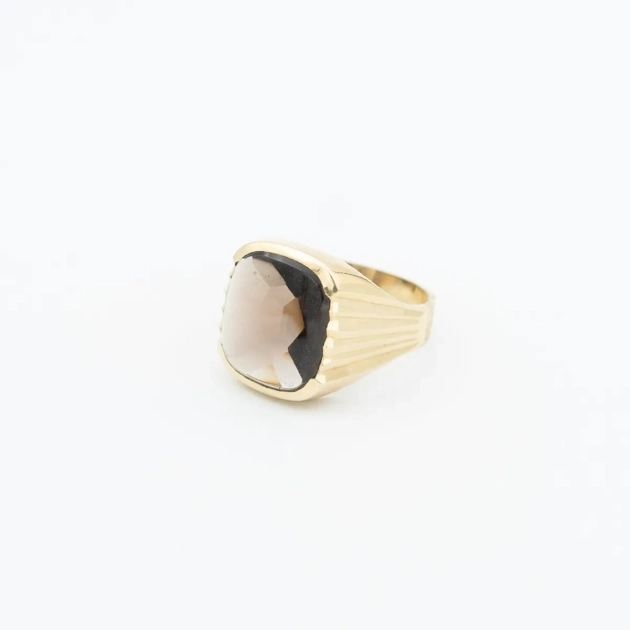 Inel barbatesc, aur 14k, cuart fumuriu