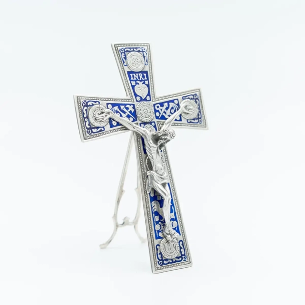 Crucifix argint masiv cu email cobalt