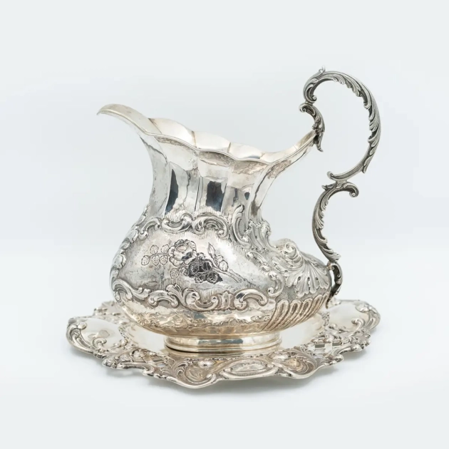 Carafa cu tava, argint masiv, stil ROCOCO, Italia 1920-1940