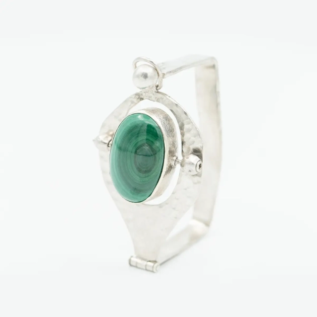 Bratara bicefala, argint, malachit si labradorit, atelier Ador Bijoux