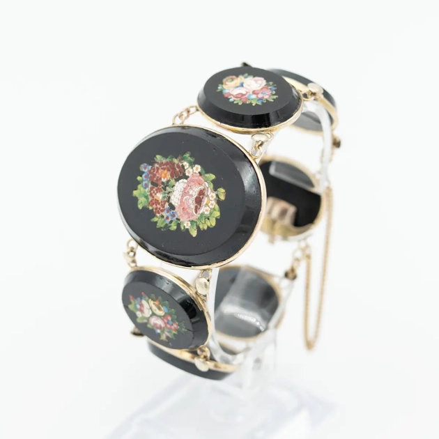 Bratara sec. XIX, aur 14 k, micromozaic - Venetia, realizat in Pietra Dura