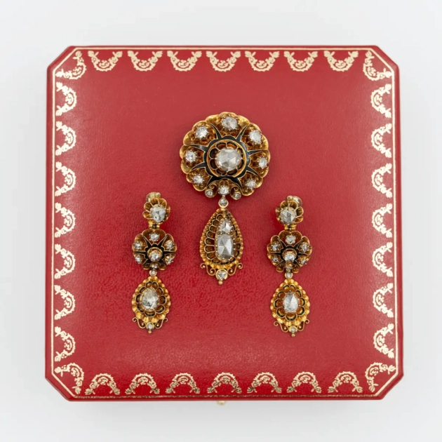 Set aur 14 k, perioada victoriana sec XIX, cu diamante naturale minim 6 ct