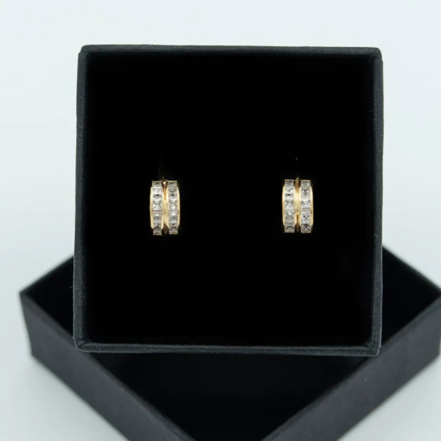 Cercei vintage pentru fetite, aur 18K si cubic zirconiu