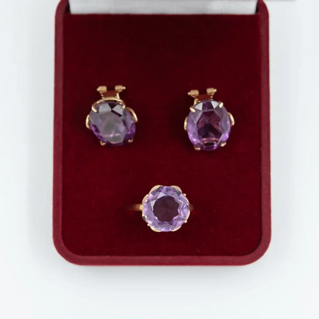 Set vintage aur 18K cu alexandrite