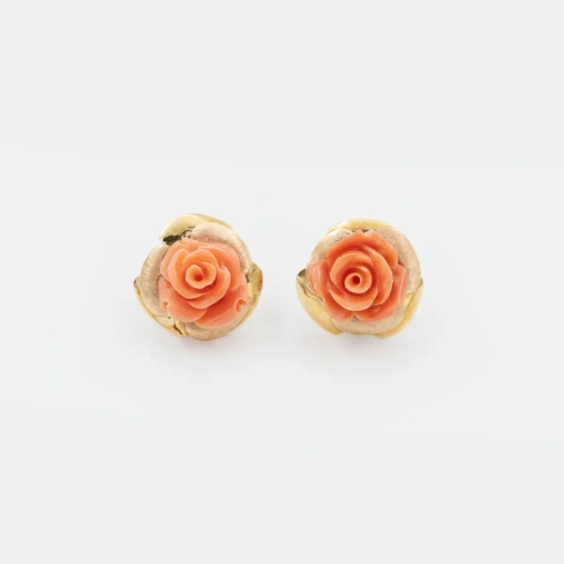 Cercei vintage aur 18k si coral natural