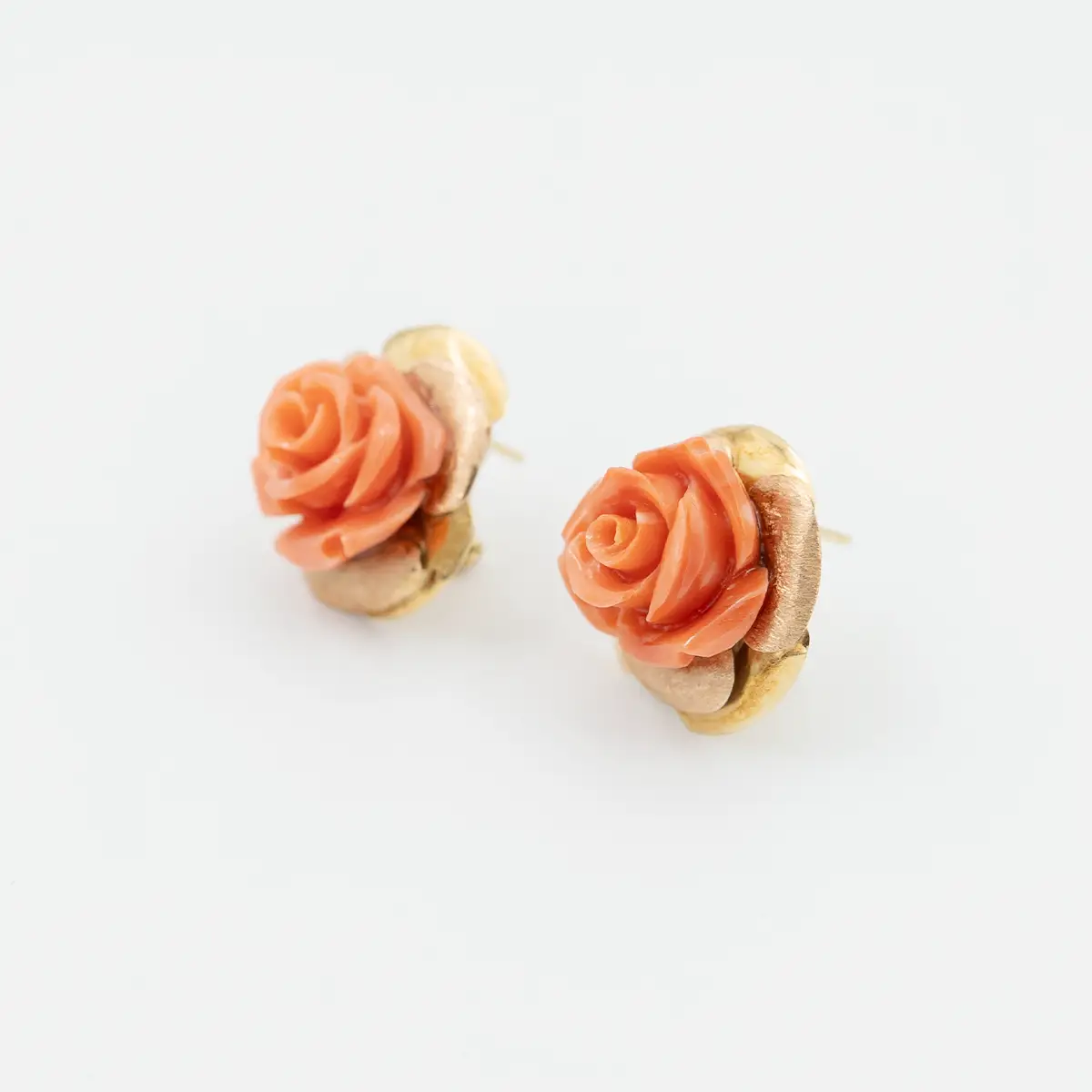 Cercei vintage aur 18k si coral natural - imagine 2